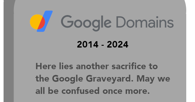 Google Domains logo on a gravestone
