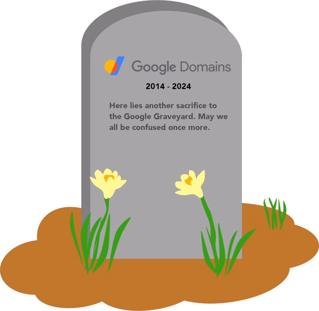 Google Domains logo on a gravestone