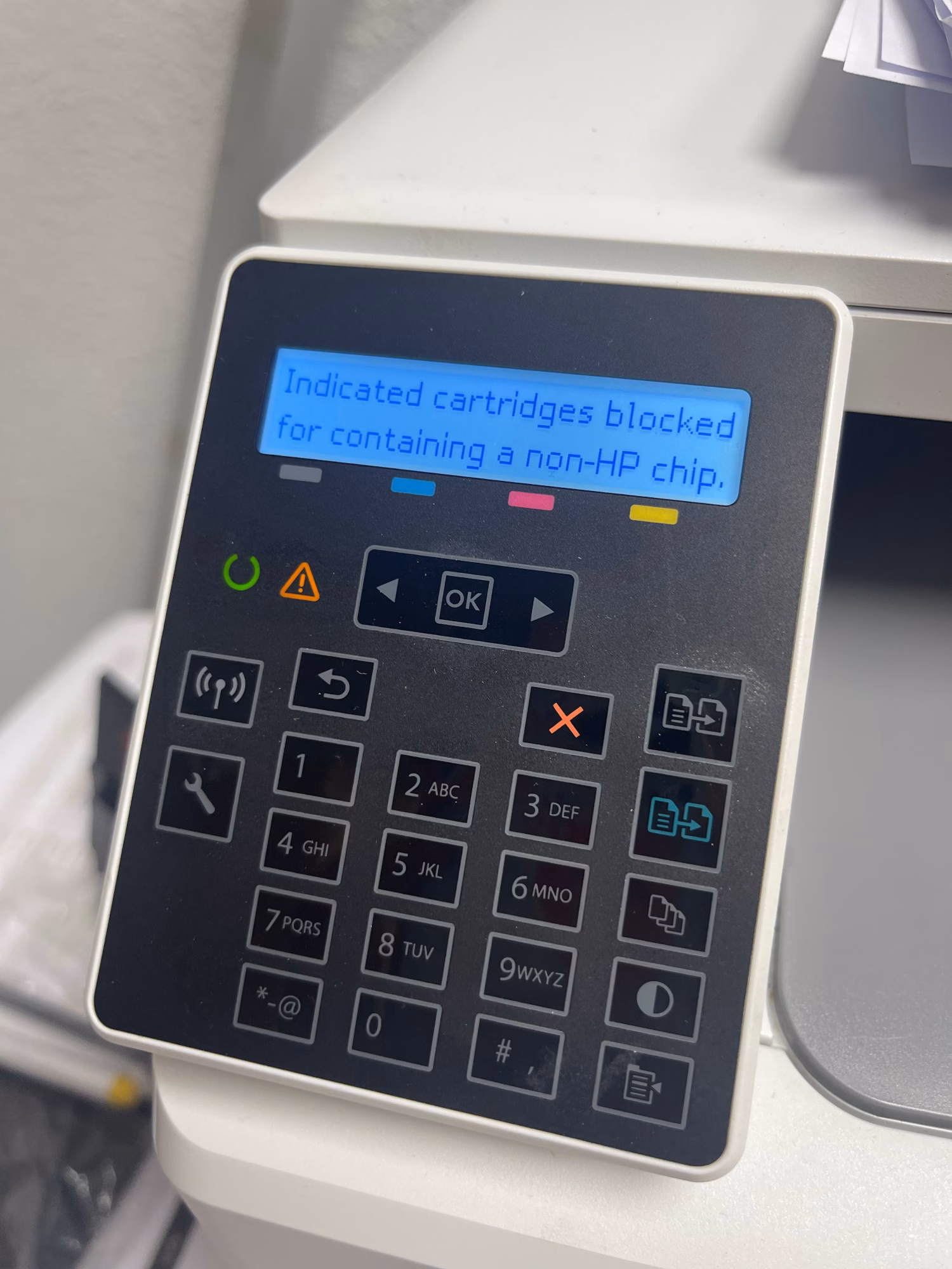 HP Printer showing a Blocked Cartridge Message due to non-HP Chip.